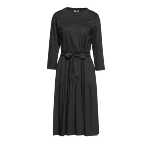Peserico Midi Dress Womens 38 XS Gray Crew Neck 3/4 Sleeve Belted Stretch A-Line - Picture 1 of 12